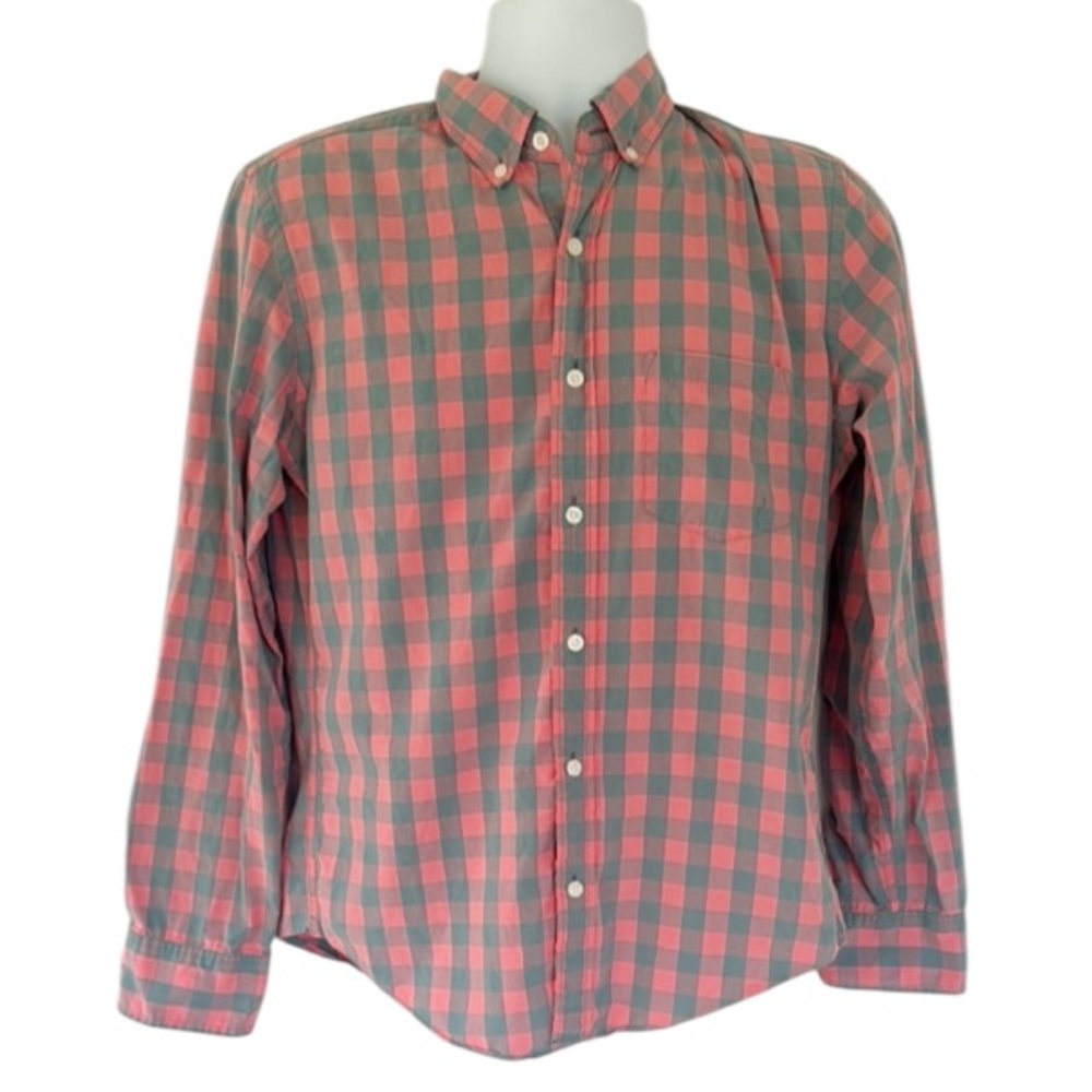 J. Crew slim pink green plaid button down cotton dress shirt size medium